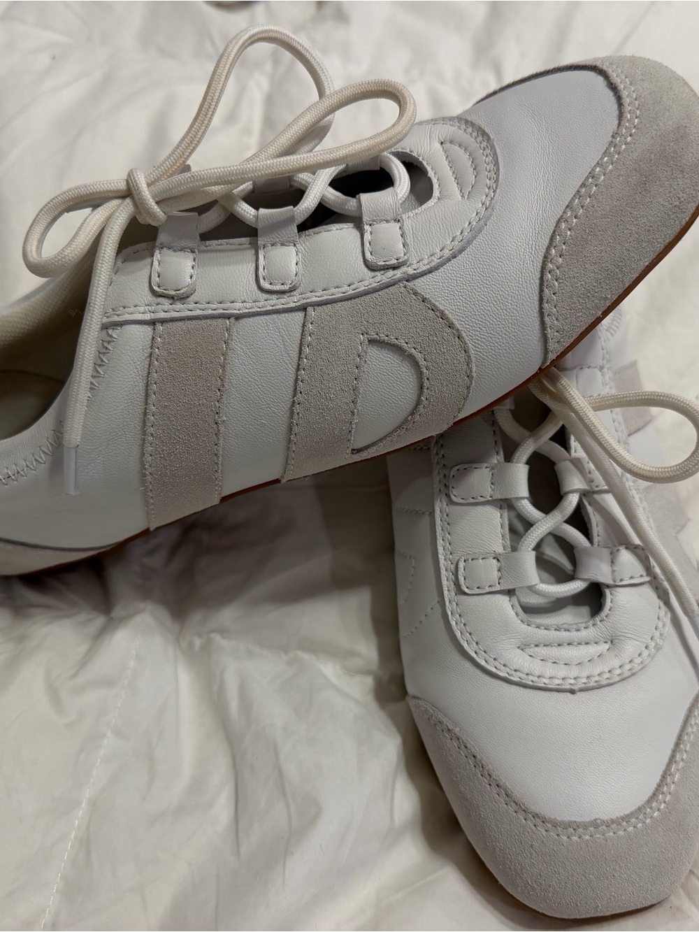 Women's White and Light Gray Lace-Up Leather & Suede Casual Sneakers